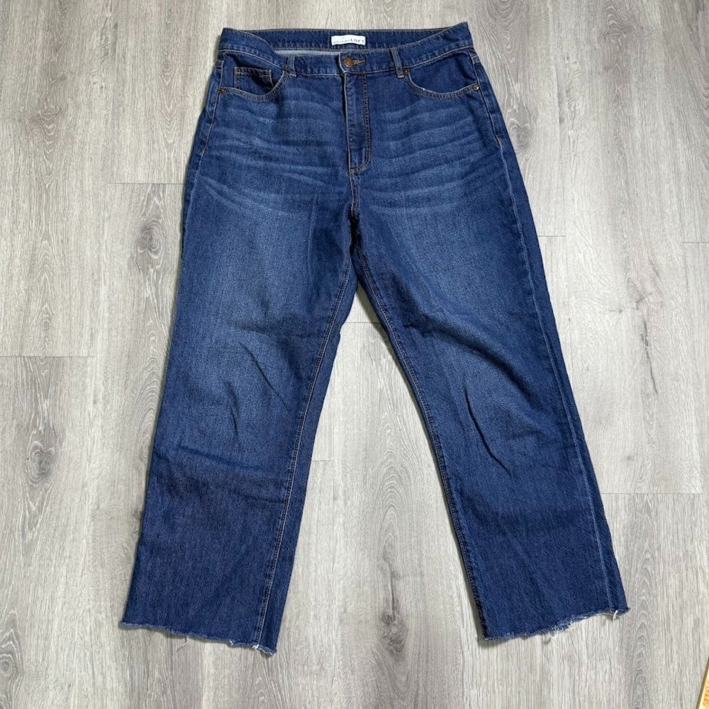 Loft The Relaxed Jeans Womens Size 8 29 Medium Wash Raw Hem Straight Leg
